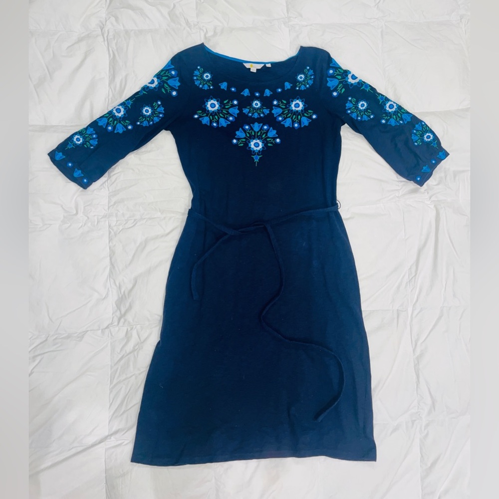Boden Navy Embroidered Dress